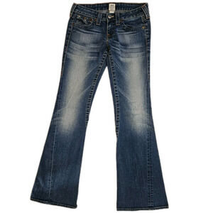 True Religion Joey Flare Leg Jeans Women's Size 27 Twisted Outseam Flap Pockets